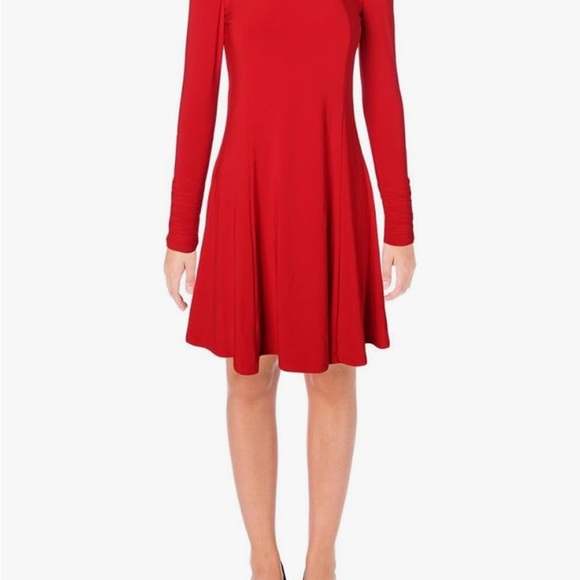 Lauren Ralph Lauren Dresses & Skirts - Lauren Ralph Lauren Fit & Flare Dress Red Long Sleeve Ruched Sleeve Size 4